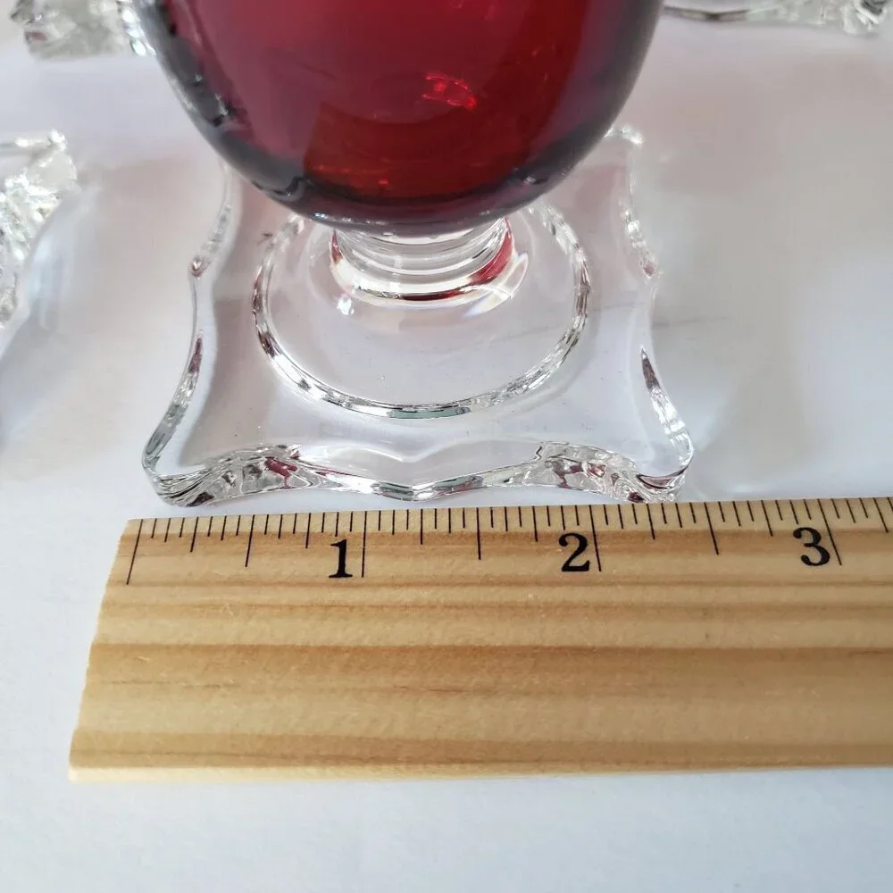 Vintage MCM Seneca Slim Jim 903 Ruby Red Footed Pilsner Beverage Glass Vase Set